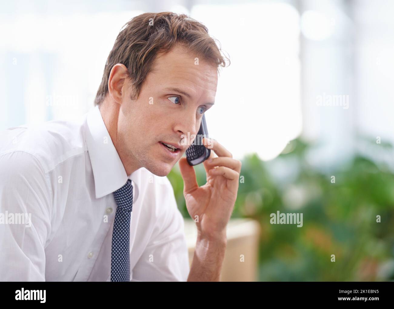 J'ai besoin de ces rapports sur mon bureau pour demain. Un homme d'affaires beau qui parle au téléphone au bureau Banque D'Images