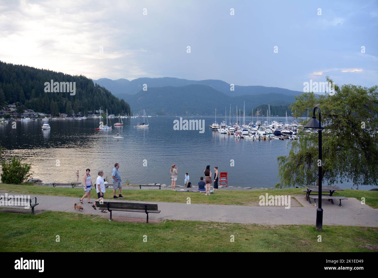 La marina et les montagnes North Shore dans la communauté de Deep Cove sur Burrard Inlet/Indian Arm, North Vancouver (Colombie-Britannique), Canada. Banque D'Images