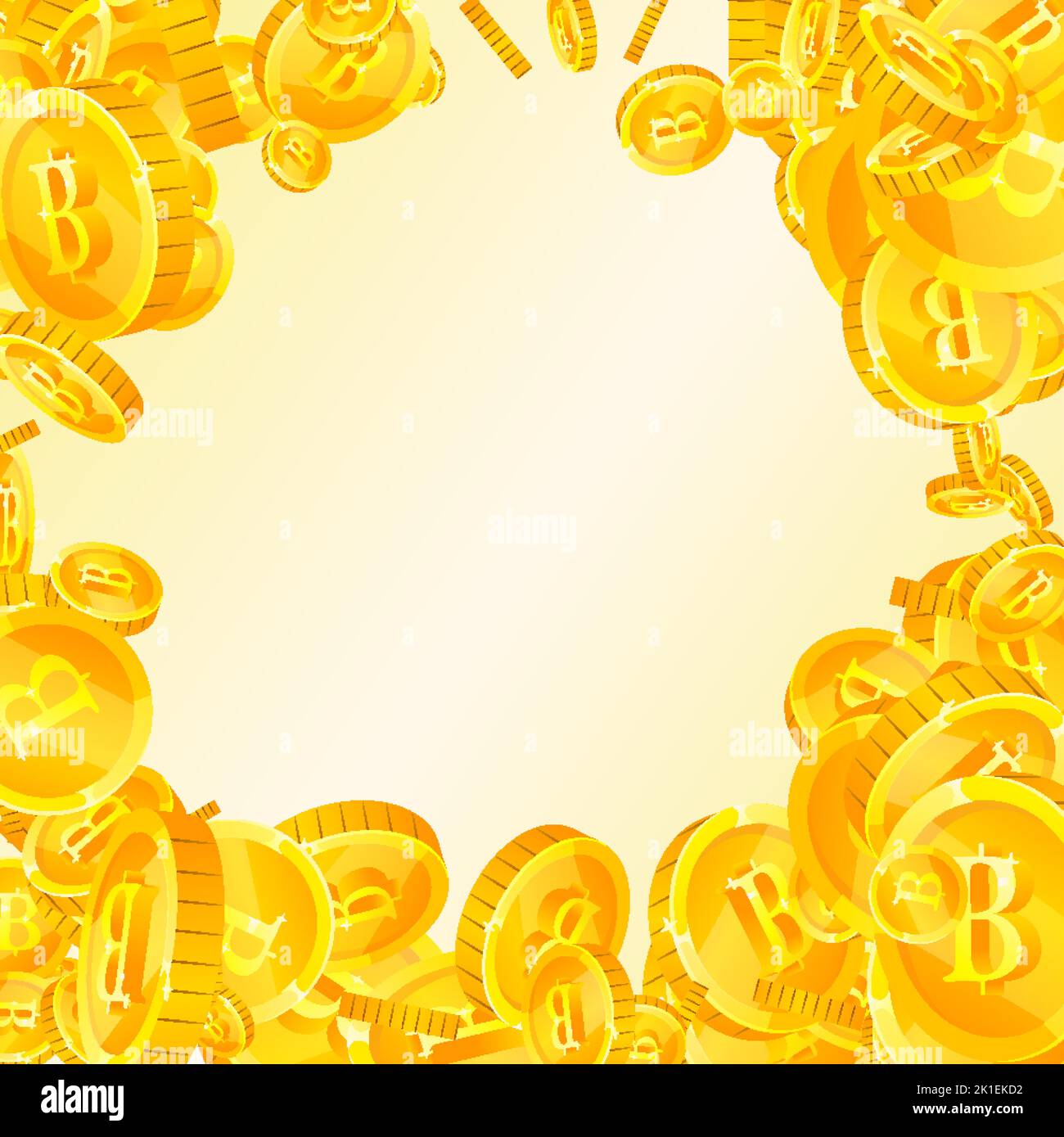 Les pièces de baht thaïlandais tombent. Pièces de THB dispersées d'or. Thaïlande argent. Concept de réussite commerciale. Illustration vectorielle carrée. Illustration de Vecteur