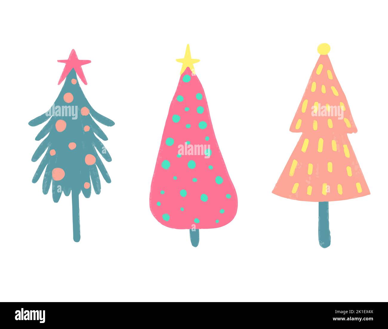 Ensemble vectoriel d'arbres de Noël mignon aquarelle peinte à la main pour créer une carte. Illustration de Vecteur