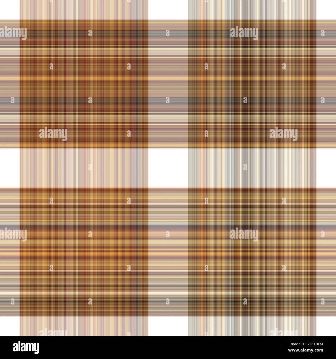 Tissu écossais blanc forêt à motif sans couture. Motif écossais de forêt automnale ton sur ton avec texture organique. Arrière-plan de bande orange pour papier peint rugueux. Banque D'Images