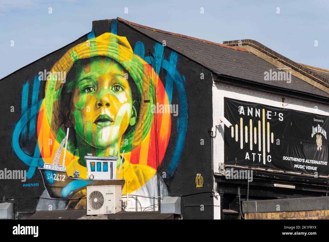 Southend City Jam. Les artistes de rue affichent leurs compétences dans 60 endroits autour du centre-ville. Par l'artiste Giuseppeamed, Giuseppe Amed Banque D'Images