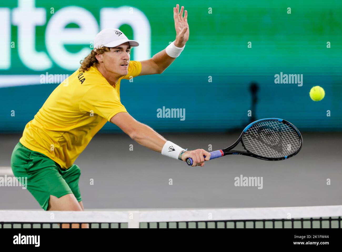 18 septembre 2022, Hambourg: Tennis: Coupe Davis - scène de groupe, hommes, groupe C, scène de groupe, Allemagne - Australie. Struff (Allemagne) - Purcell (Australie). Max Purcell en action. Photo: Frank Molter/dpa Banque D'Images