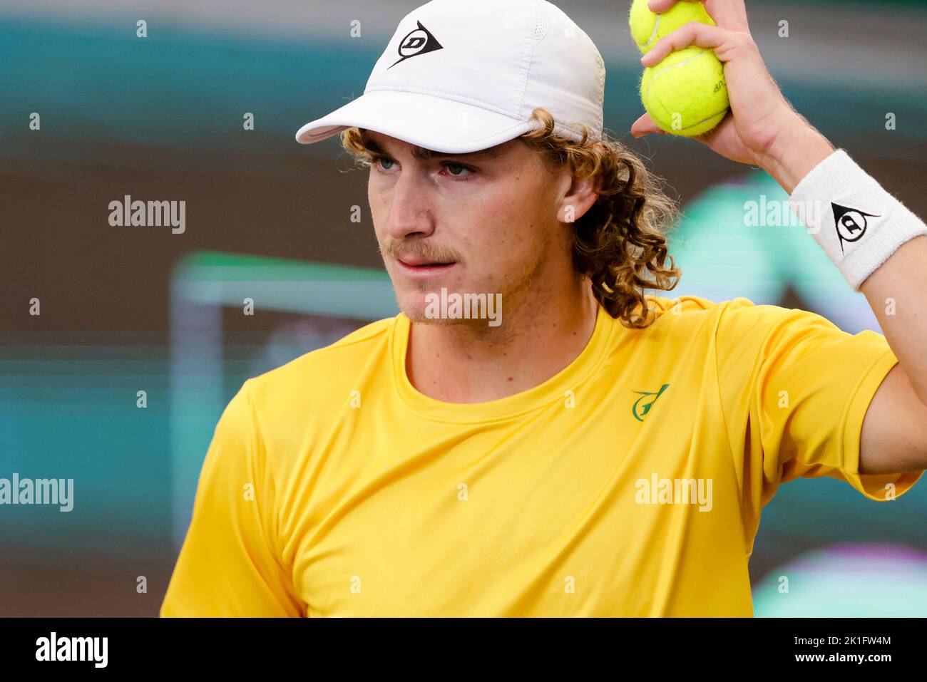 18 septembre 2022, Hambourg: Tennis: Coupe Davis - scène de groupe, hommes, groupe C, scène de groupe, Allemagne - Australie. Struff (Allemagne) - Purcell (Australie). Max Purcell en action. Photo: Frank Molter/dpa Banque D'Images