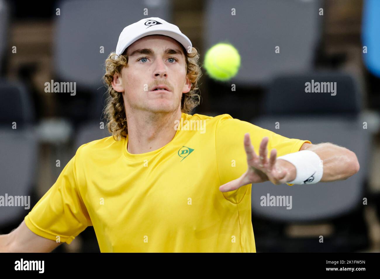 18 septembre 2022, Hambourg: Tennis: Coupe Davis - scène de groupe, hommes, groupe C, scène de groupe, Allemagne - Australie. Struff (Allemagne) - Purcell (Australie). Max Purcell en action. Photo: Frank Molter/dpa Banque D'Images