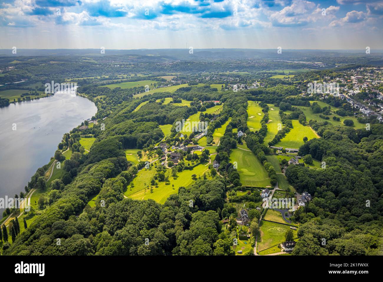 Vue aérienne, terrain de golf Bochumer Golfclub e.V. à Kemnader See, Stiepel, Bochum, région de la Ruhr, Rhénanie-du-Nord-Westphalie, Allemagne, DE, Europe, Remote View, Banque D'Images