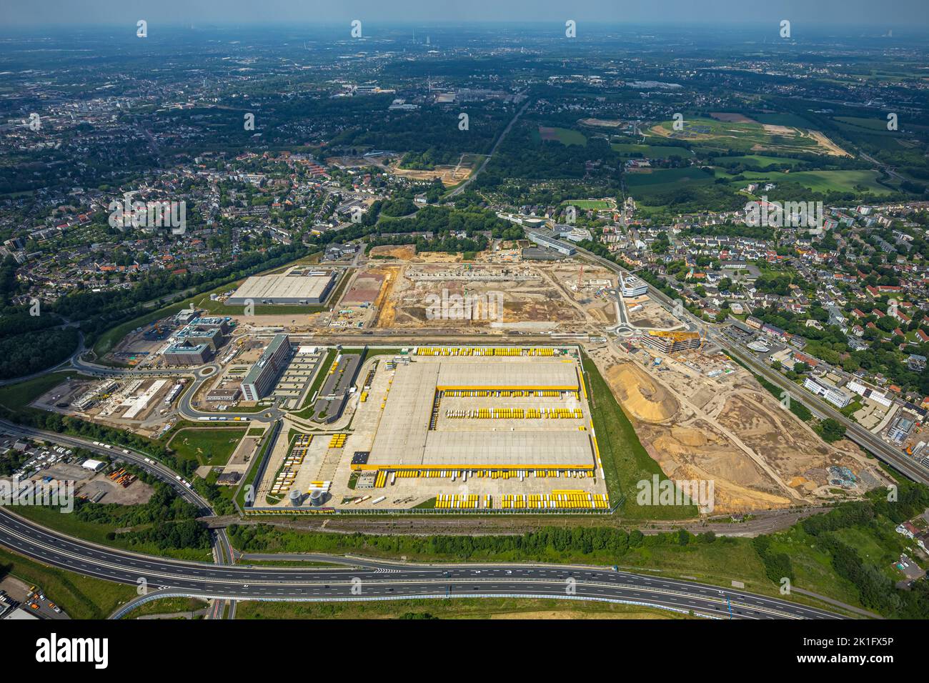 Vue aérienne, chantier Mark 51/7, centre logistique DHL, Laer, Bochum, région de Ruhr, Rhénanie-du-Nord-Westphalie, Allemagne, travaux de construction, Bâtiment Banque D'Images