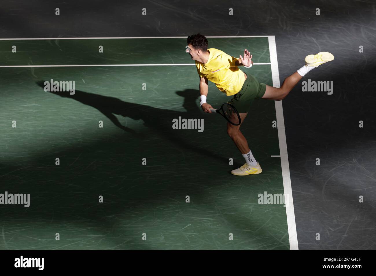 Hambourg, Allemagne, 18th septembre 2022. Thanasi Kokkinakis, originaire d'Australie, est en action lors du match de groupe entre l'Allemagne et l'Australie lors de la finale de la coupe Davis 2022 à Hambourg, en Allemagne. Crédit photo: Frank Molter/Alamy Live News Banque D'Images