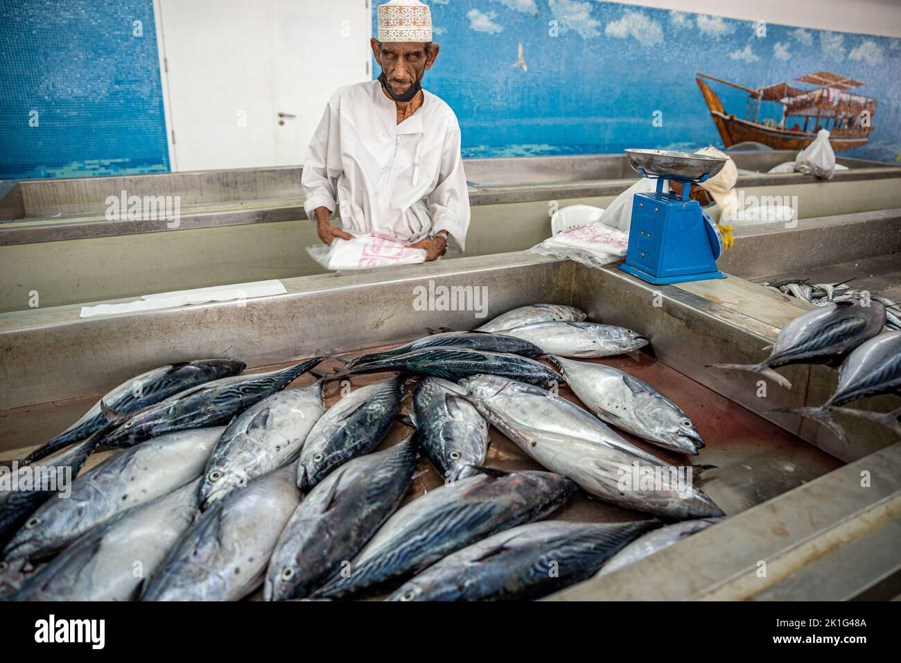 Marché aux poissons à Muttrah, Muscat, Oman Banque D'Images