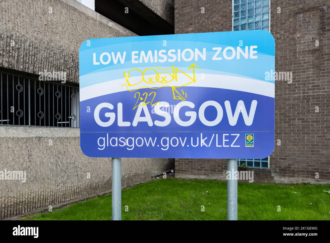 Panneau zone à faibles émissions de Glasgow - Glasgow, Écosse, Royaume-Uni Banque D'Images