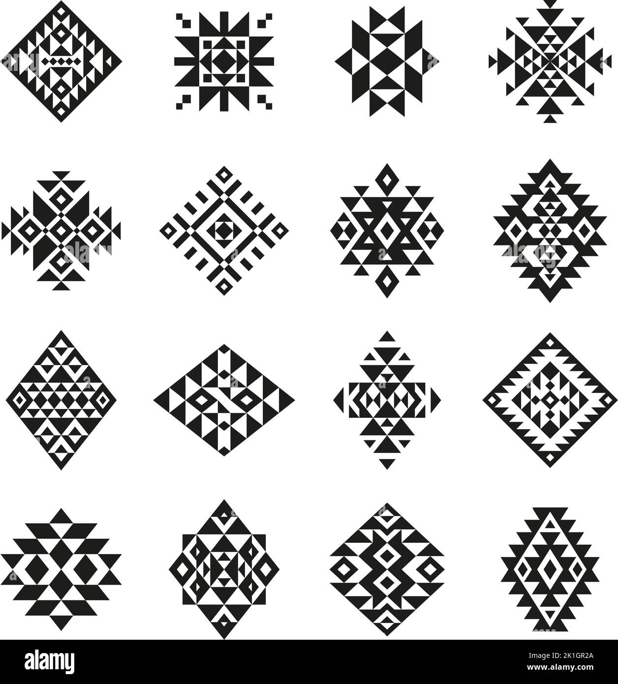 Motifs aztèques motif ethnique tribal. Ensemble de symboles de décoration Navajo, modèle géométrique de tatouage de boho. Art isolé pérou ornement, natif folk ranger vecteur Illustration de Vecteur