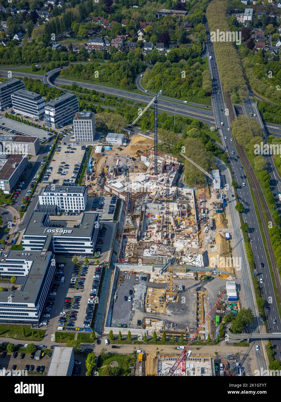 Vue aérienne, chantier de construction à Stadtkrone-Ost, Neubu Direktion continentale, Freie-Vogel-Straße, Westfendamm, Dortmund, Ruhrgebiet, Rhénanie-du-Nord-Ouest Banque D'Images