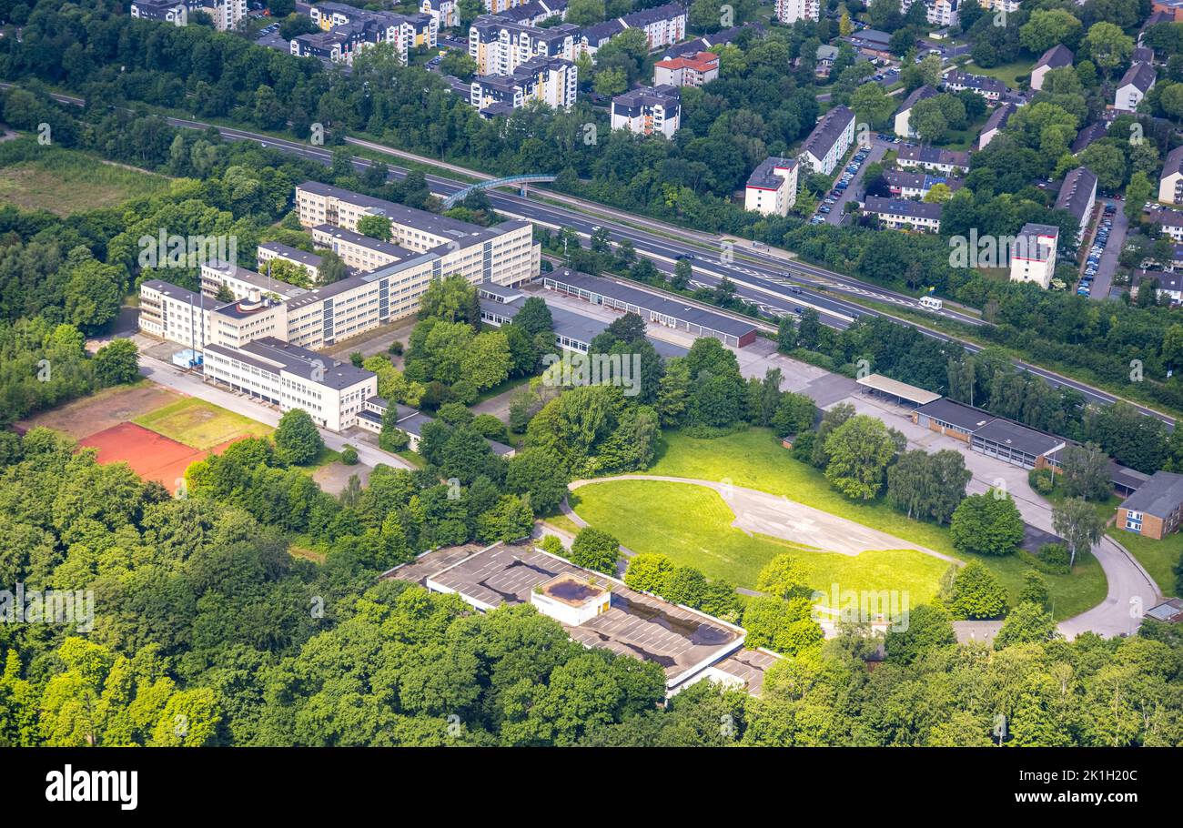 Vue aérienne, ancienne école de police Norbertstraße angle Lührmannstraße, Essen-Bredeney, Essen, région de la Ruhr, Rhénanie-du-Nord-Westphalie, Allemagne, DE, alimentation, UE Banque D'Images