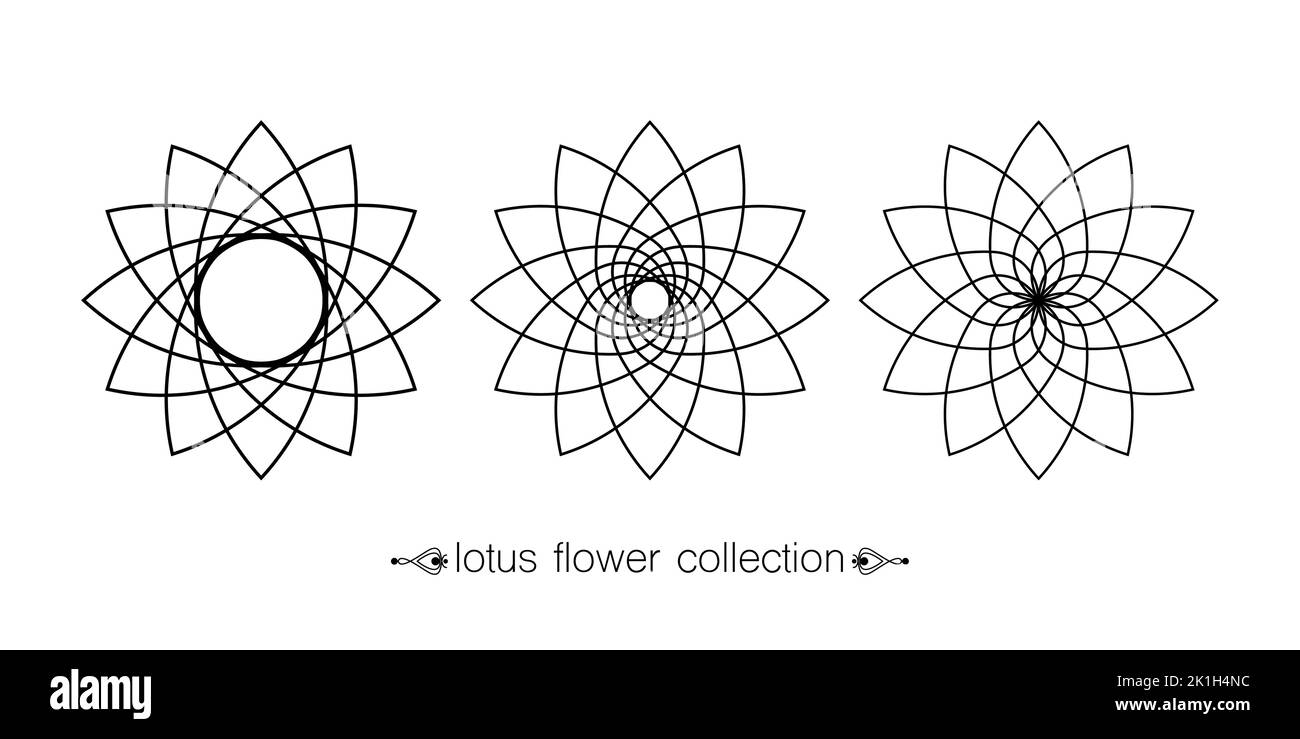 Collection Lotus flower Set, mandala florale, décoration circulaire stylisée, tatouage de logo floral d'art de ligne. Fleurs symboles du yoga, du spa, de la beauté Illustration de Vecteur