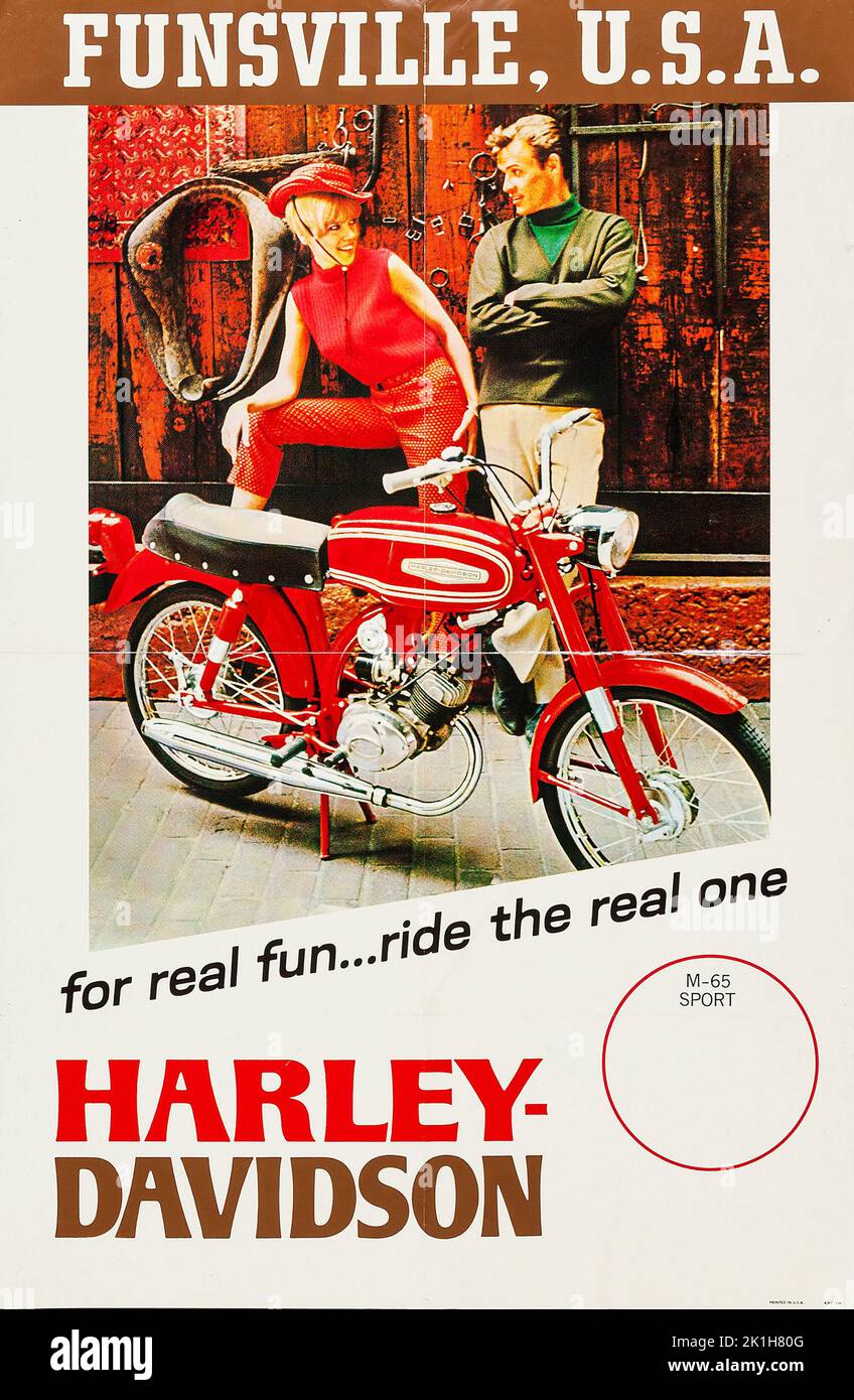 Funsville, États-Unis (Harley Davidson, 1967). Affiche publicitaire Banque D'Images