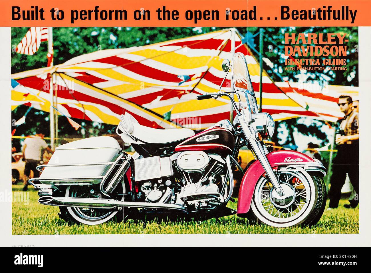 Harley Davidson - Electra Glide (Harley Davidson, 1968). Affiche publicitaire. Banque D'Images