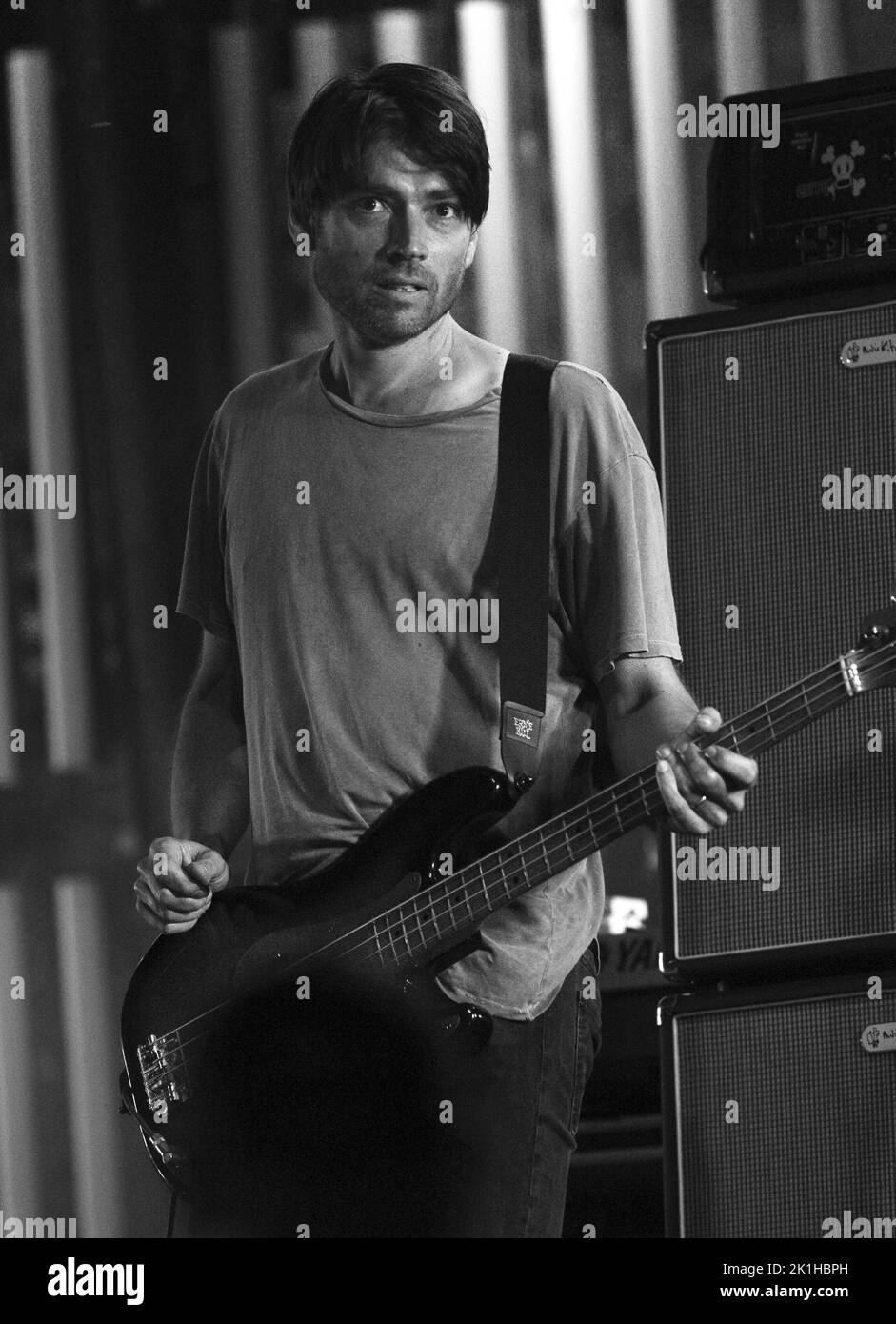 Le groupe indépendant britannique Blur joue la scène Pyramide au Glastonbury Festival 2009. Banque D'Images