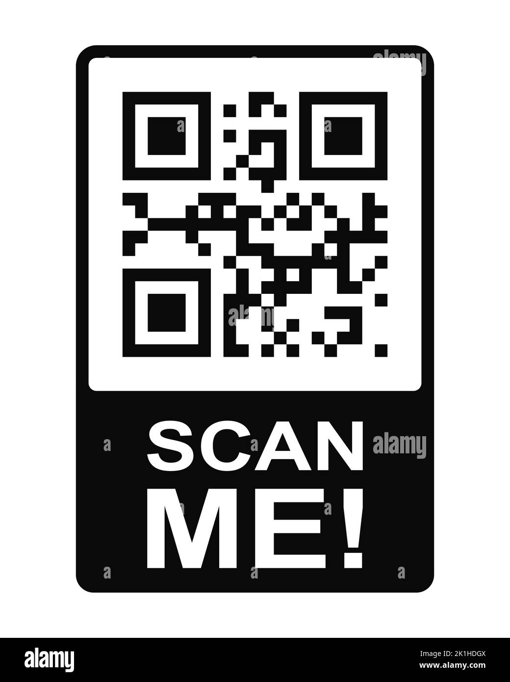 Concept Scan Me. Icône de code QR dans le cadre. Modèle de code-barres de la matrice de réponse rapide dans la grille carrée. Étiquette numérique lisible par l'appareil photo du téléphone portable. Illustration graphique vectorielle isolée sur fond blanc. Illustration de Vecteur