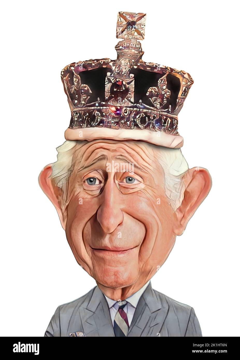 Roi Charles avec la couronne, caricature visage, Royaume-Uni Banque D'Images