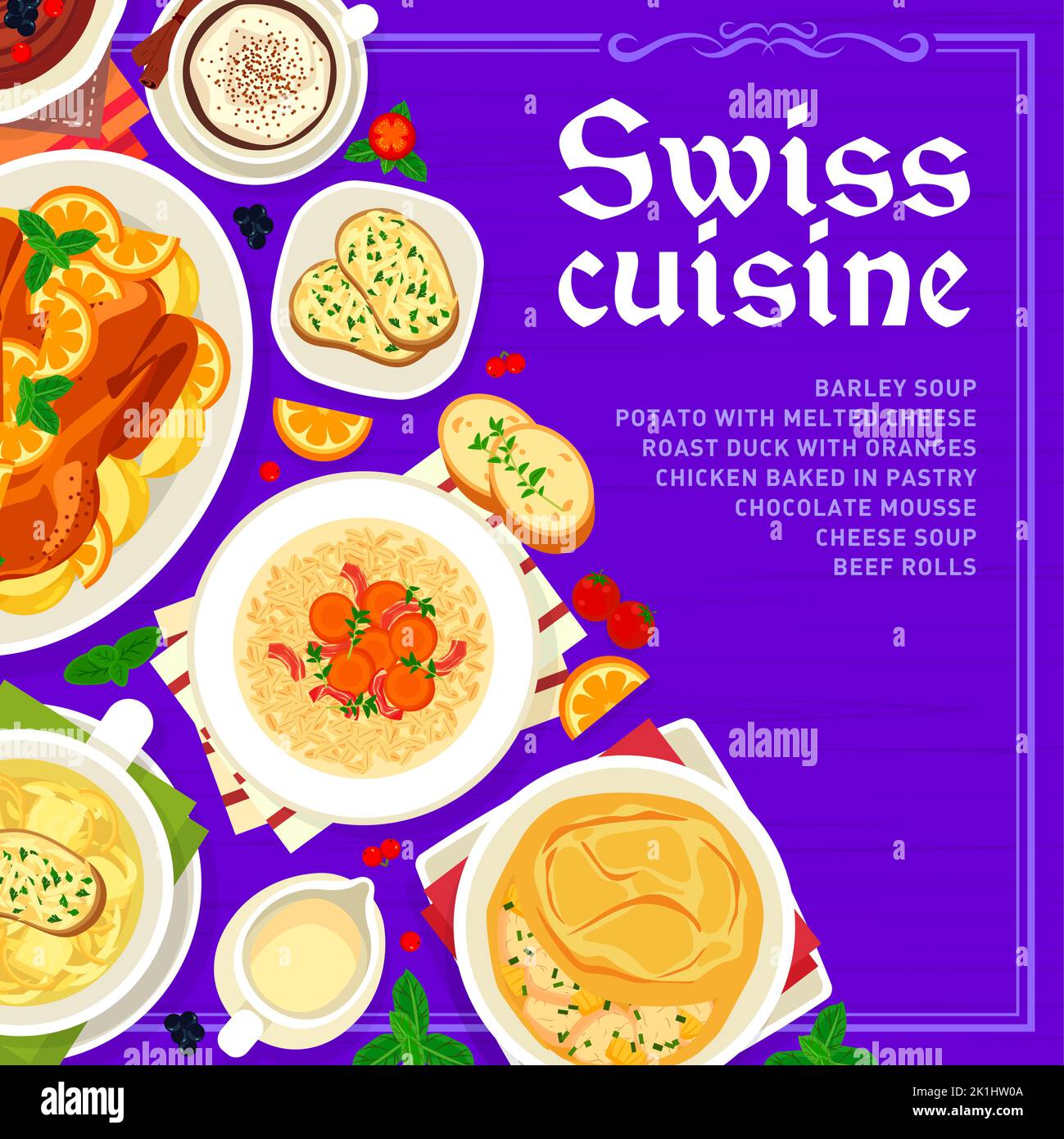 Modèle de couverture du menu de cuisine suisse. Pomme de terre au
