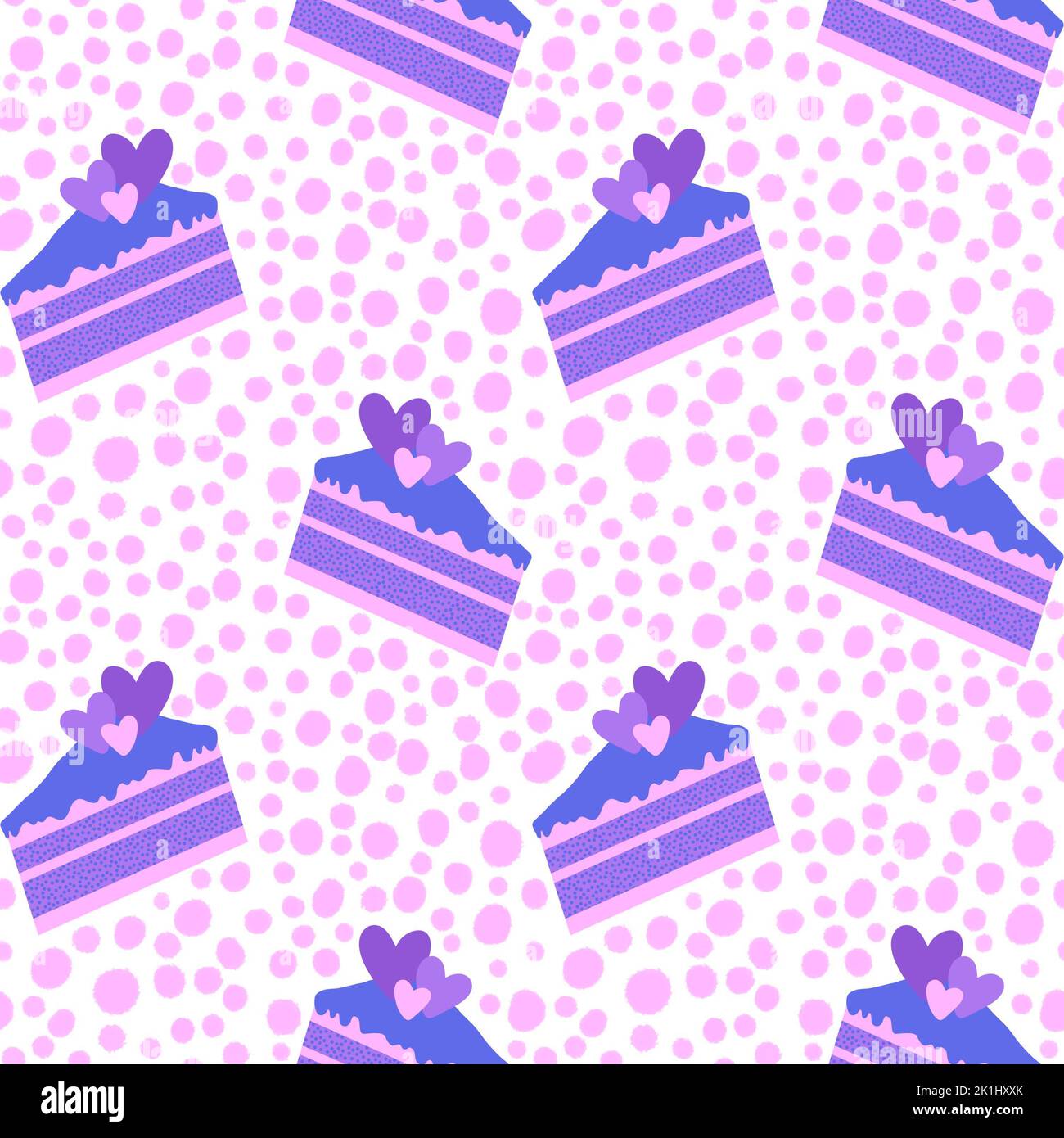 Motif gâteau d'anniversaire sans couture coeur de Saint-Valentin pour emballer papier et vêtements pour enfants imprimé et accessoires de fête, tissus et emballages. Condition élevée Banque D'Images