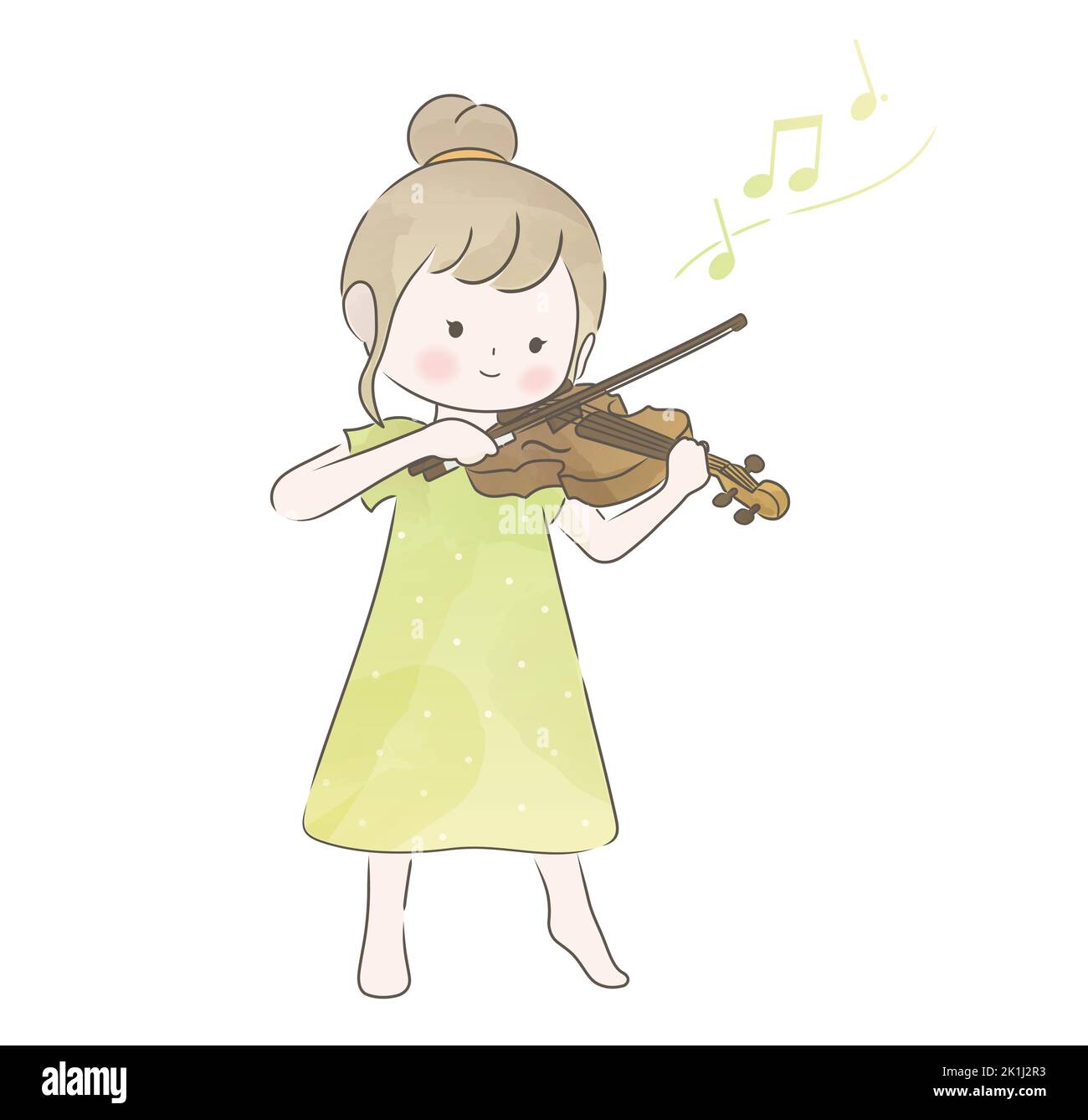 E: Aquarelle mignon fille jouant le violon. Illustration vectorielle isolée sur un fond blanc. Illustration de Vecteur