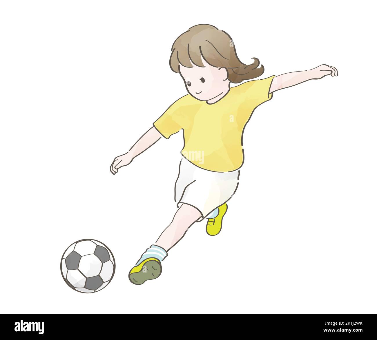 Aquarelle mignon fille jouant au football. Illustration vectorielle isolée sur un fond blanc. Illustration de Vecteur