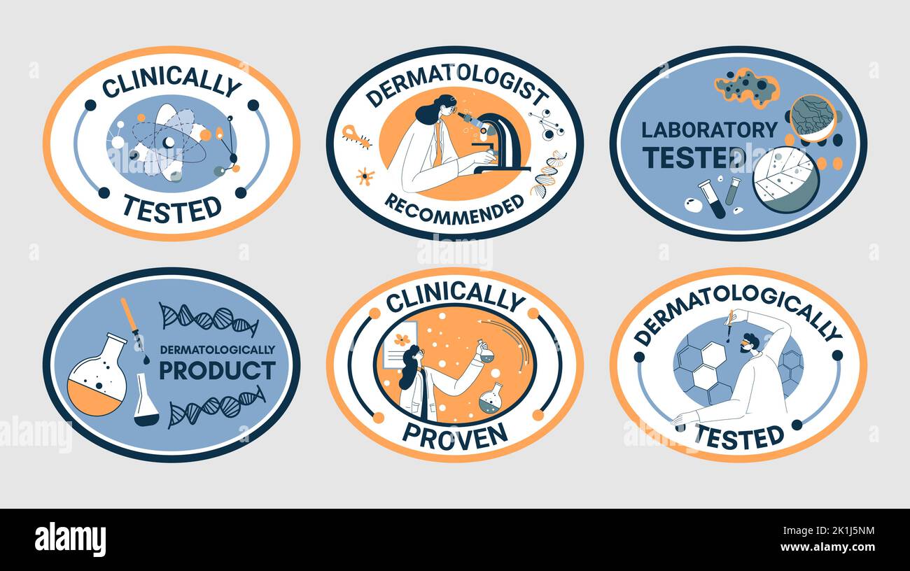 Kit d'autocollants avec qualité de produit testée cliniquement Illustration de Vecteur