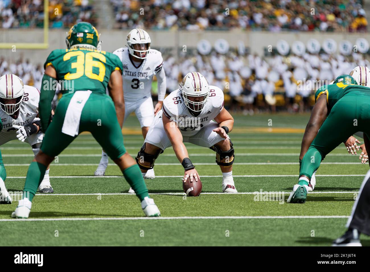 Texas State Bobcats joueur de ligne offensive Russell Baker (66) contre les Bears de Baylor lors d'un match de football universitaire de la NCAA au McLane Stadium samedi, 17 septembre 2022, à Waco, États-Unis Baylor a gagné 42-7. (Eddie Kelly/image du sport) Banque D'Images