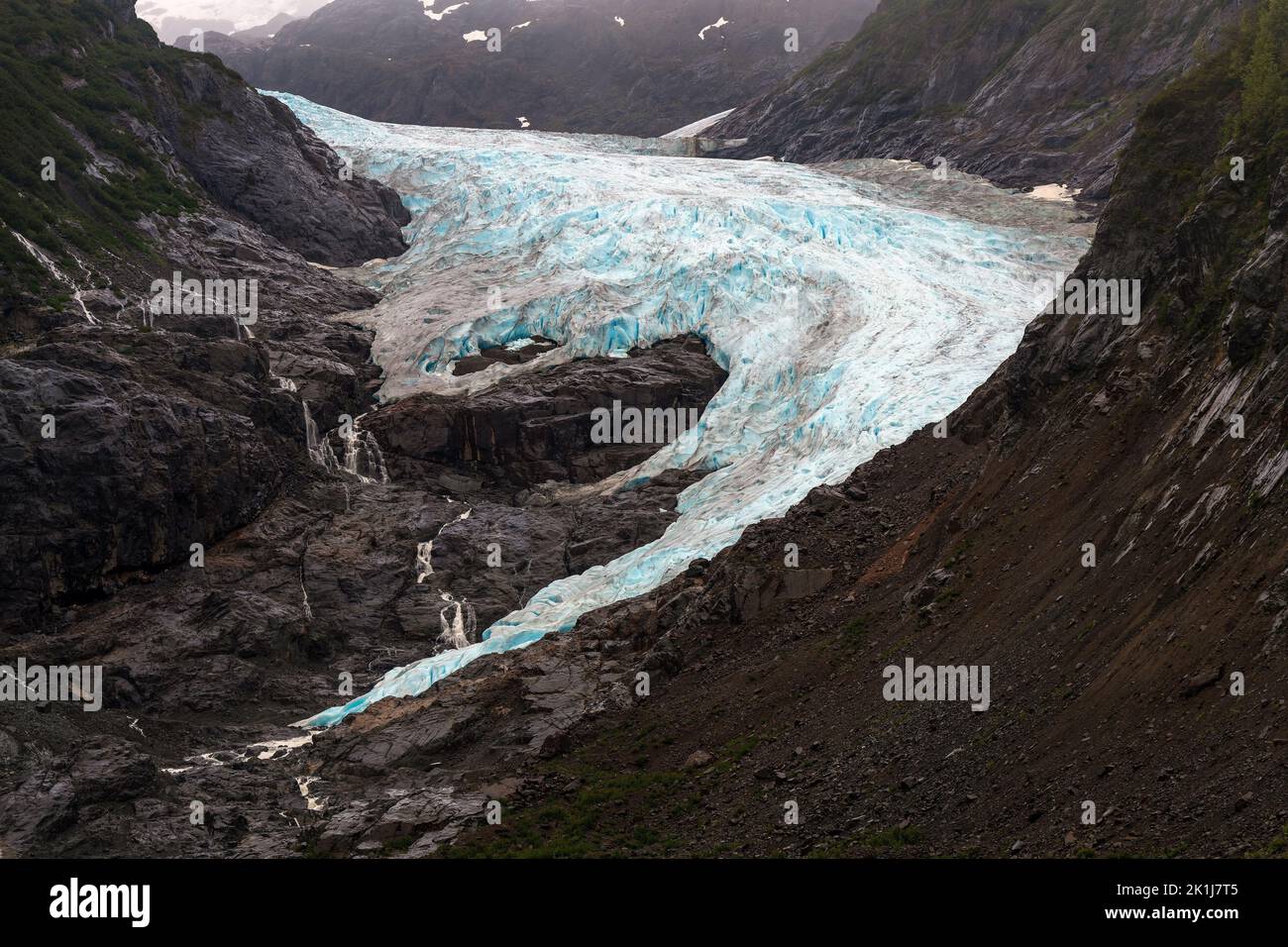 Recul du glacier d'ours en raison du changement climatique, Stewart, Colombie-Britannique, Canada. Banque D'Images