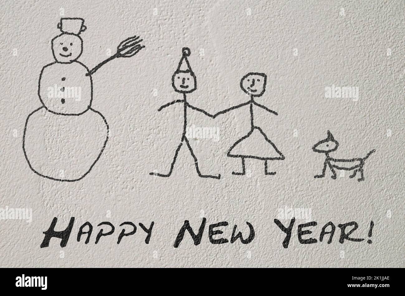 Carte de vœux du nouvel an peinte par les enfants sur le mur Banque D'Images