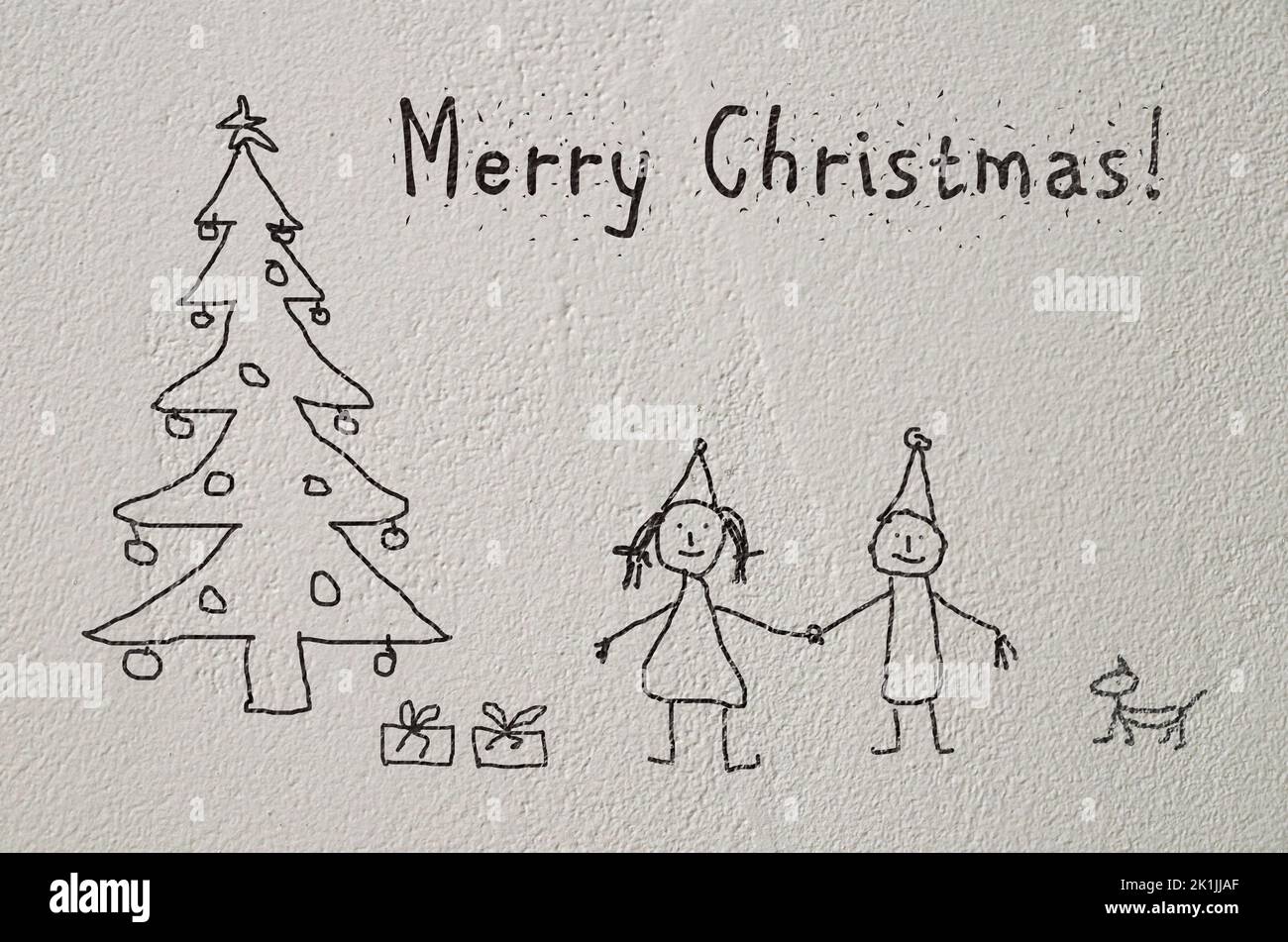 Carte de vœux du nouvel an peinte par les enfants sur le mur Banque D'Images