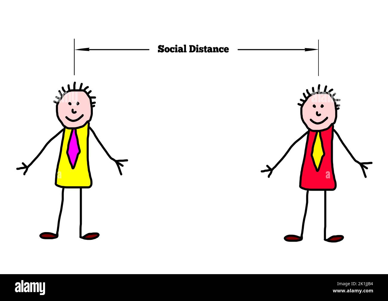 Dessin pour enfants - campagne de coronavirus ( covid-19 ) pour garder la distance. Mesures préventives. Banque D'Images