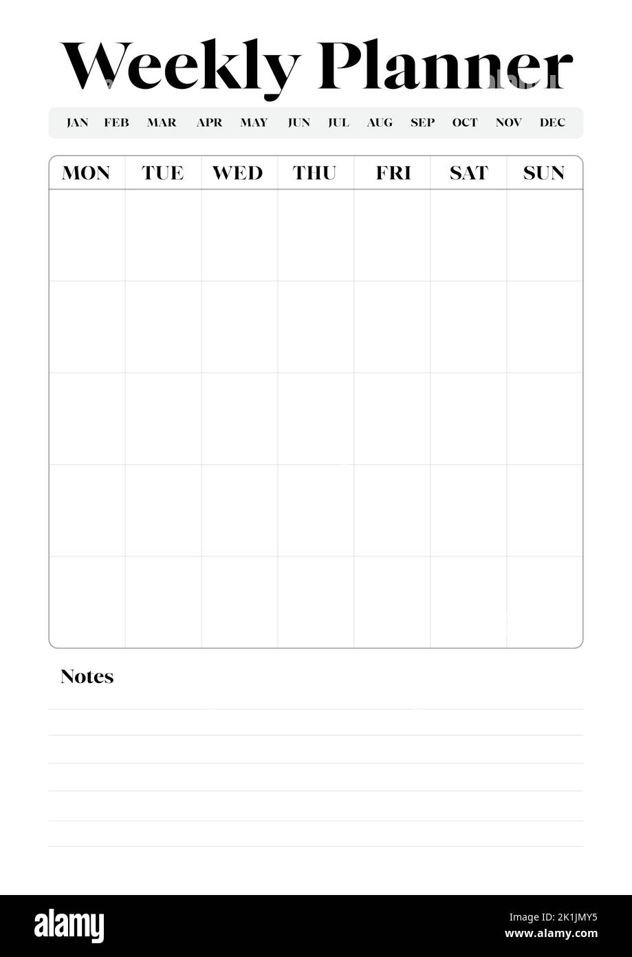 Agenda hebdomadaire prêt pour A4 impression vierge Illustration de Vecteur