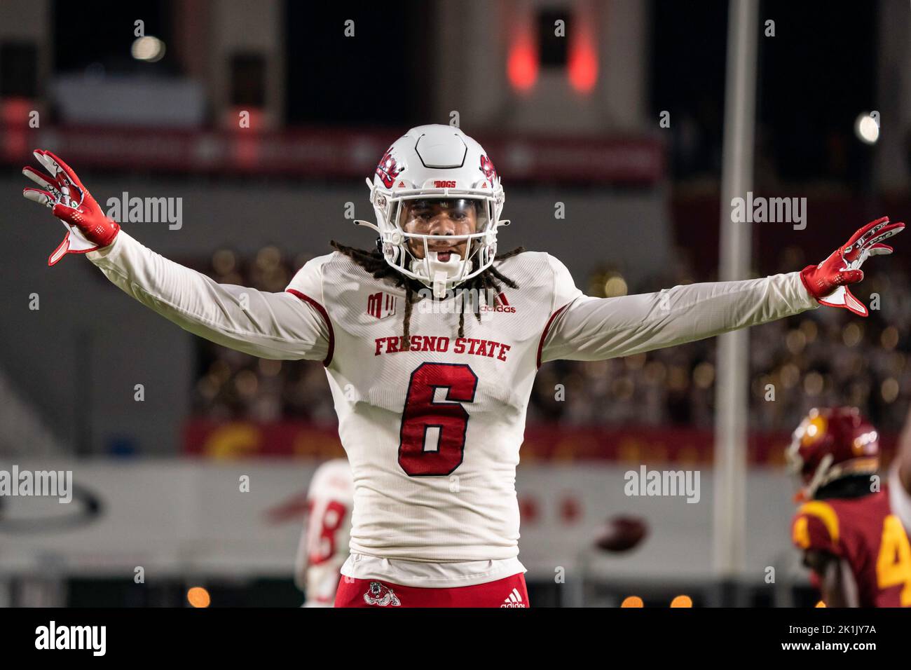 Fresno State Bulldogs linebacker Levelle Bailey (6) lors d'un match de football de la NCAA contre les chevaux de Troie de la Californie du Sud, samedi, 17 septembre 2022, Banque D'Images