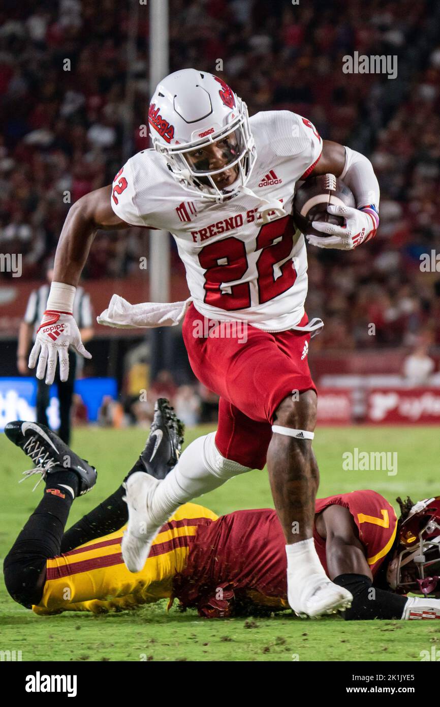 Fresno State Bulldogs en cours de retour Malik Sherrod (22) exécute le ballon lors d'un match de football de la NCAA contre les chevaux de Troie de la Californie du Sud, samedi, sept Banque D'Images