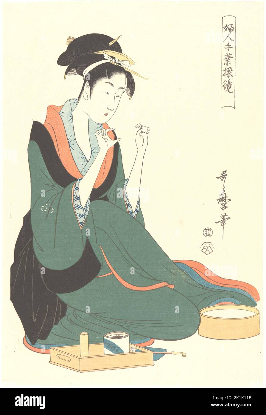 Utamaro Kitagawa - Femme avec fil - c1806 Banque D'Images