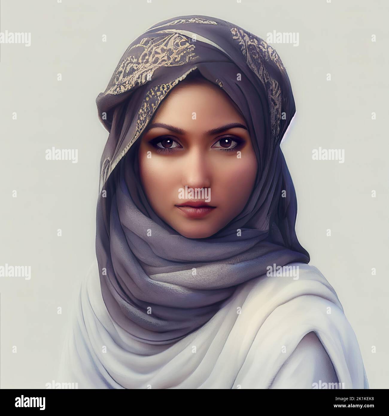 Portrait d'avatar conceptuel généré numériquement d'une femme arabe portant un hijab Banque D'Images