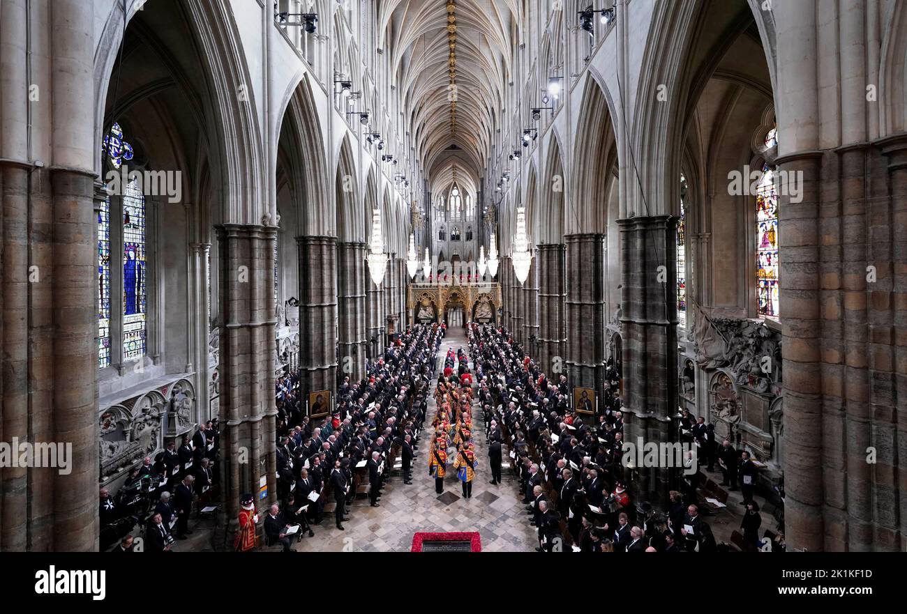 Un silence de deux minutes au funérailles d'État de la reine Elizabeth II, qui s'est tenu à l'abbaye de Westminster, à Londres. Date de la photo: Lundi 19 septembre 2022. Banque D'Images