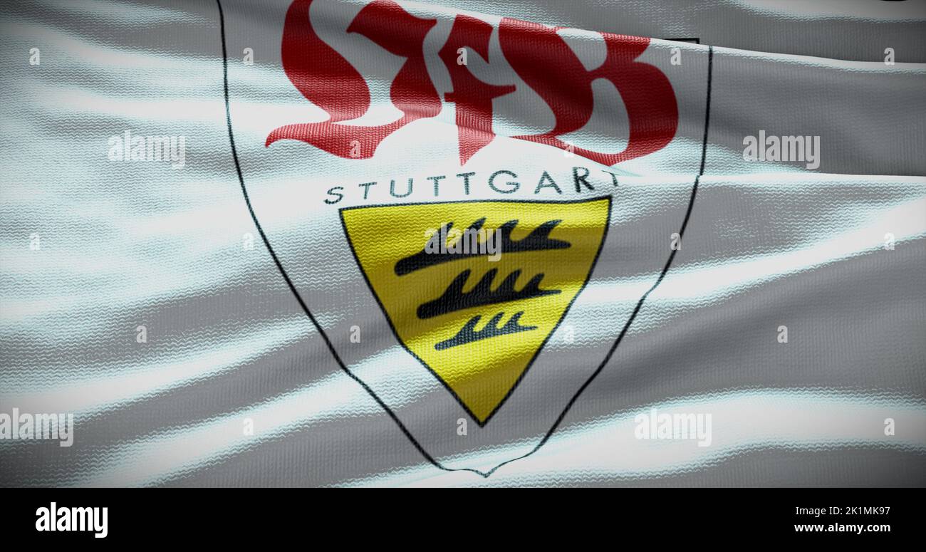 Barcelone, Espagne - 17 septembre 2022 : CLUB de football VFB Stuttgart FC, logo de l'équipe de football. 3D illustration, Editorial. Banque D'Images