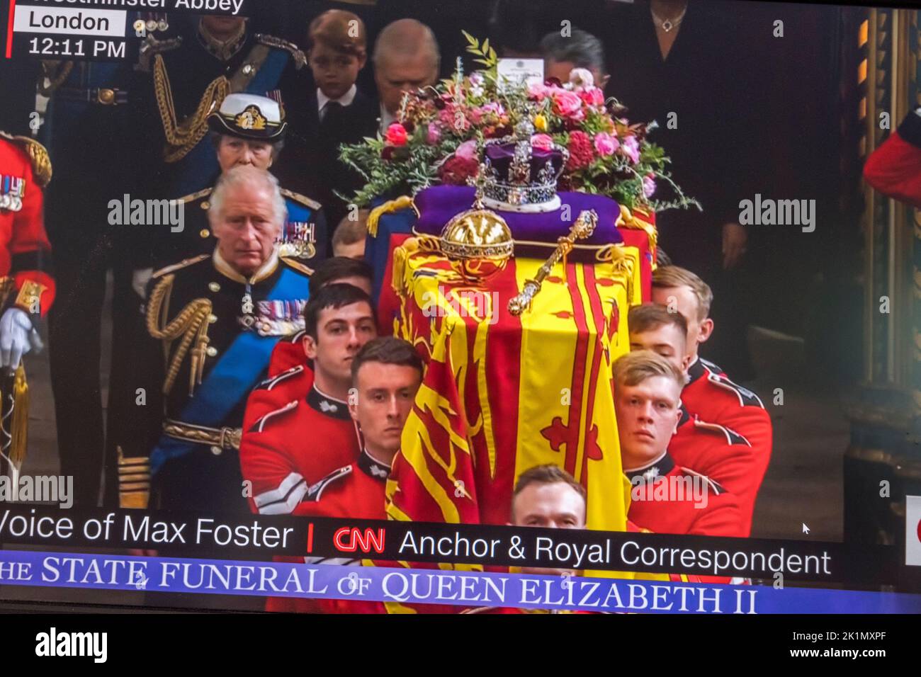 Le site de CNN News à la fin des funérailles de la reine Elizabeth II à Londres le 19th septembre 2022. Banque D'Images