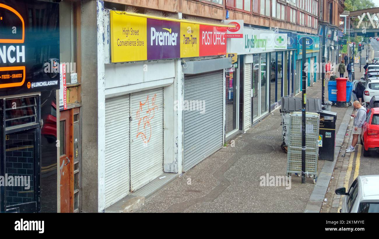 Glasgow, Écosse, Royaume-Uni 19th septembre 2022. La reine Elizabeth emplie les rues alors que la combinaison de magasins fermés et de la couverture télévisée a vu un paysage de dystopie désolées dans la ville. Crédit Gerard Ferry/Alay Live News Banque D'Images