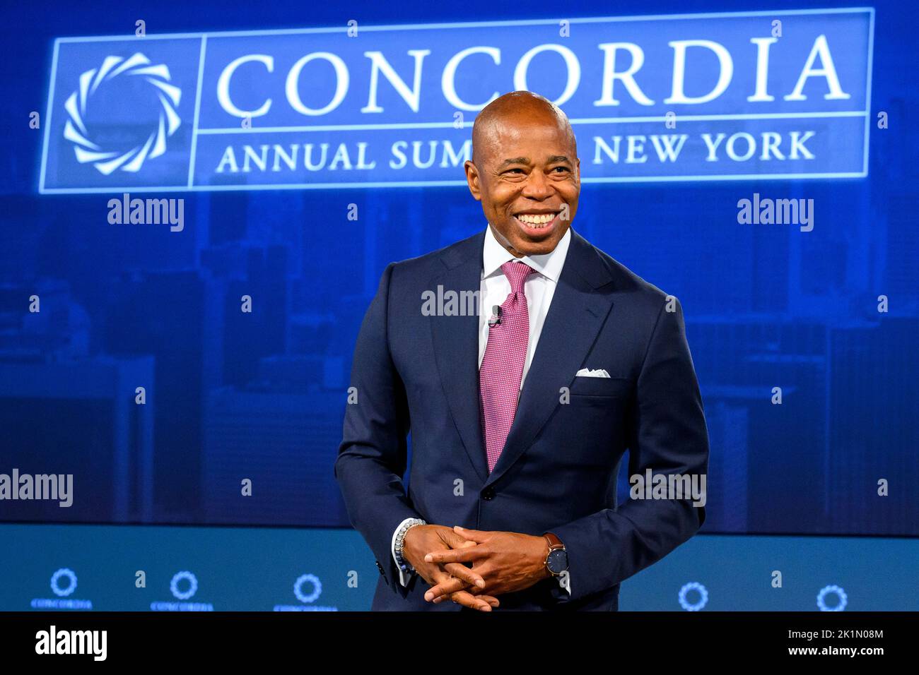 New York, États-Unis. 19th septembre 2022. Le maire de New York, Eric Adams, prend la séance d'ouverture du Sommet annuel de Concordia de 2022. Le forum annuel sur les affaires internationales réunit les dirigeants des entreprises, des gouvernements et des organisations à but non lucratif de la ville de New York, en même temps que l'Assemblée générale des Nations Unies. Credit: Enrique Shore/Alay Live News Banque D'Images