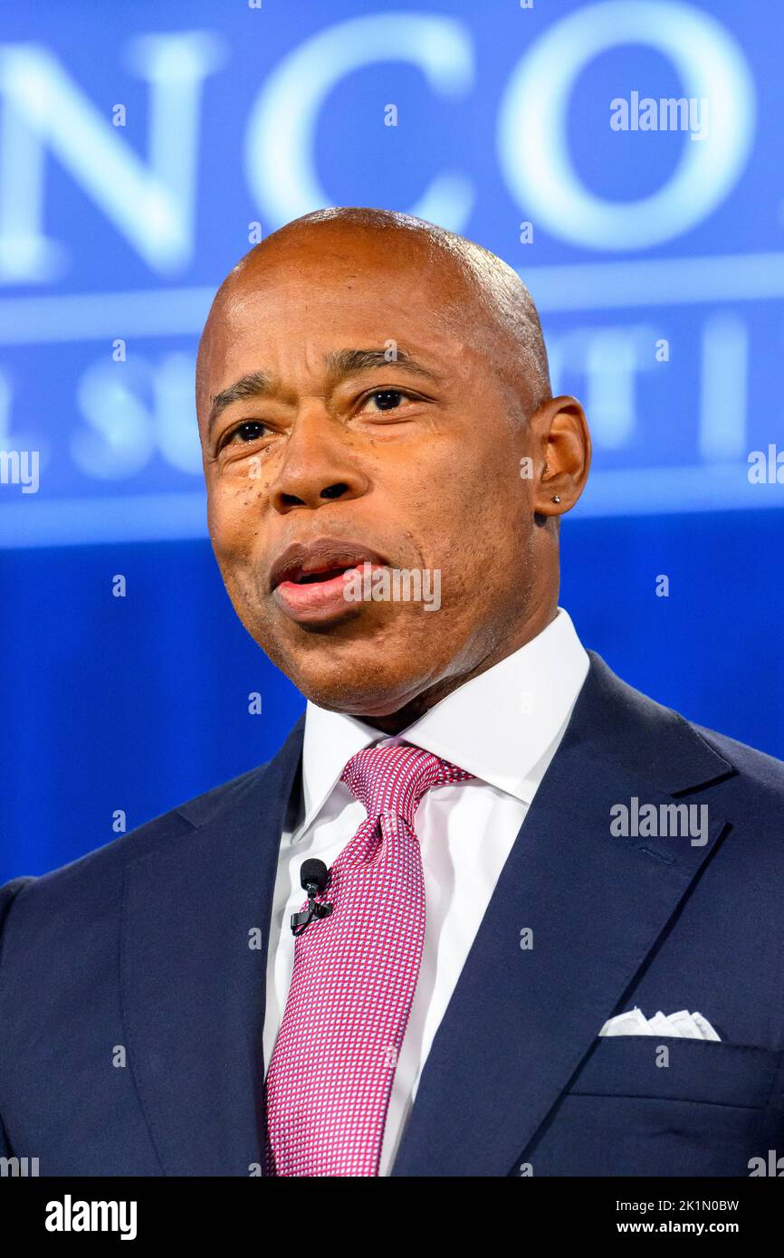 New York, États-Unis. 19th septembre 2022. Le maire de New York, Eric Adams, prend la séance d'ouverture du Sommet annuel de Concordia de 2022. Le forum annuel sur les affaires internationales réunit les dirigeants des entreprises, des gouvernements et des organisations à but non lucratif de la ville de New York, en même temps que l'Assemblée générale des Nations Unies. Credit: Enrique Shore/Alay Live News Banque D'Images