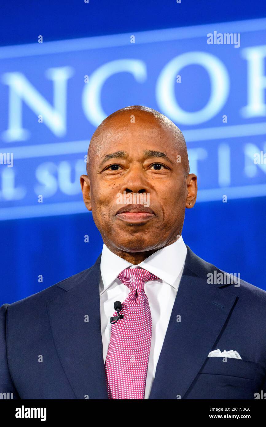 New York, États-Unis. 19th septembre 2022. Le maire de New York, Eric Adams, prend la séance d'ouverture du Sommet annuel de Concordia de 2022. Le forum annuel sur les affaires internationales réunit les dirigeants des entreprises, des gouvernements et des organisations à but non lucratif de la ville de New York, en même temps que l'Assemblée générale des Nations Unies. Credit: Enrique Shore/Alay Live News Banque D'Images