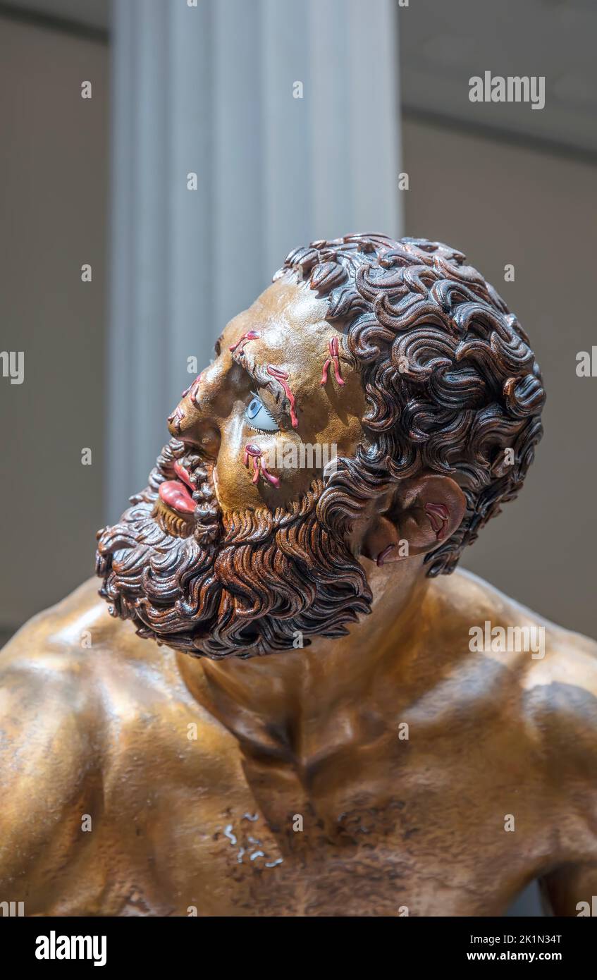Reconstruction dans le Metropolitan Museum of Art (MET) NYC, Etats-Unis, de la statue de bronze de la soi-disant terme Boxer peut-être grec ancien 4th ou 3rd c Banque D'Images