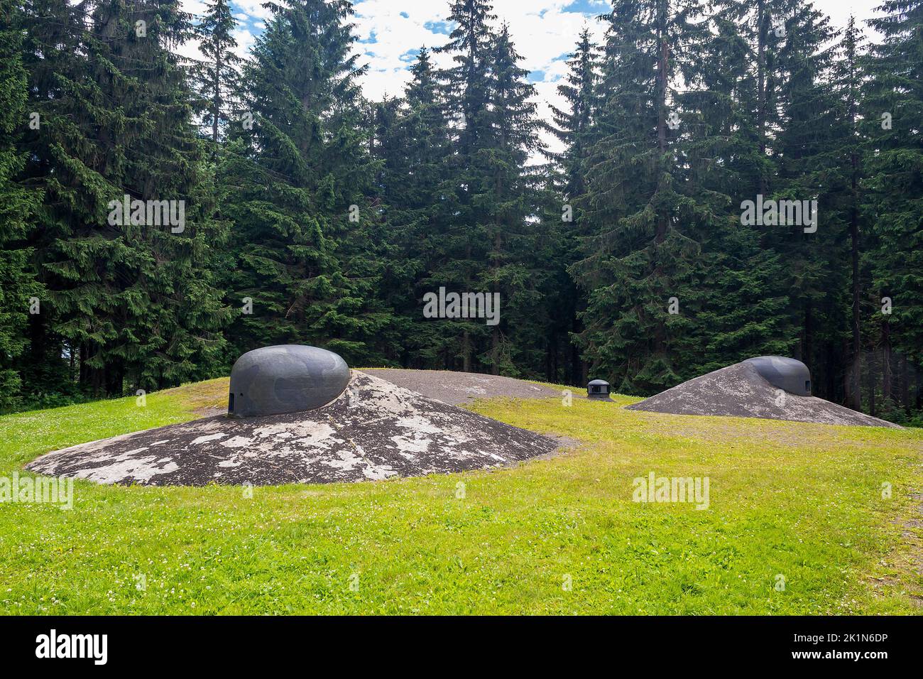 Soute militaire R-H-S 78 Na Pasece tourelle d'artillerie, Orlicke hory, Tchèque, fortifications frontalières tchécoslovaques WW II Banque D'Images