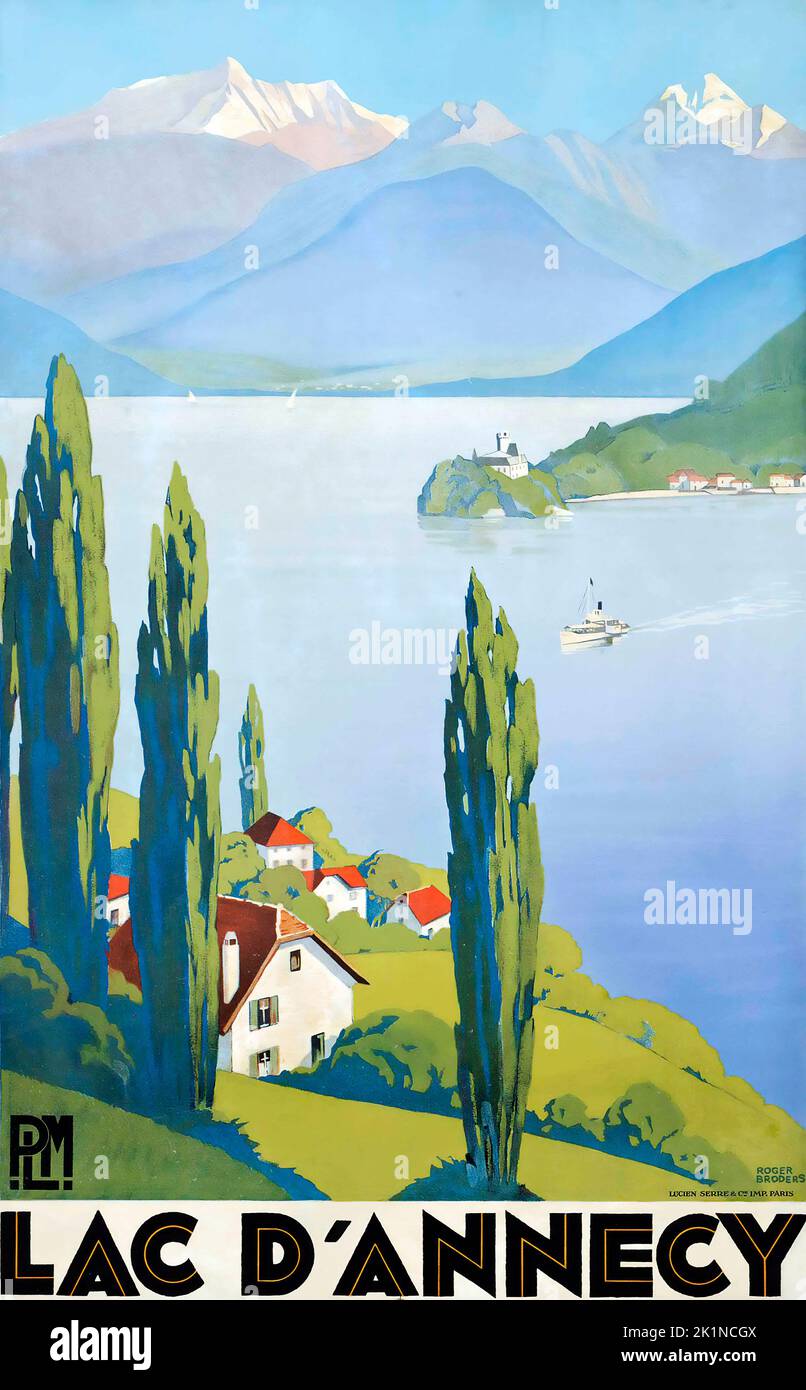 Affiche de voyage vintage - Roger Broders lac d'ANNECY 1930 Banque D'Images