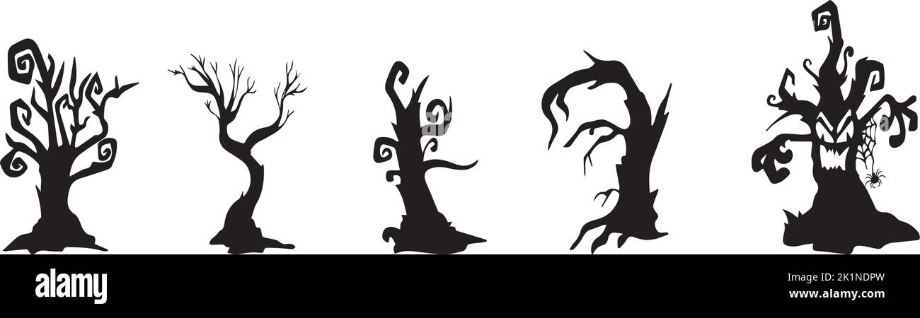 Collection de 5 arbres d'halloween sombres sur fond blanc - illustration vectorielle Illustration de Vecteur