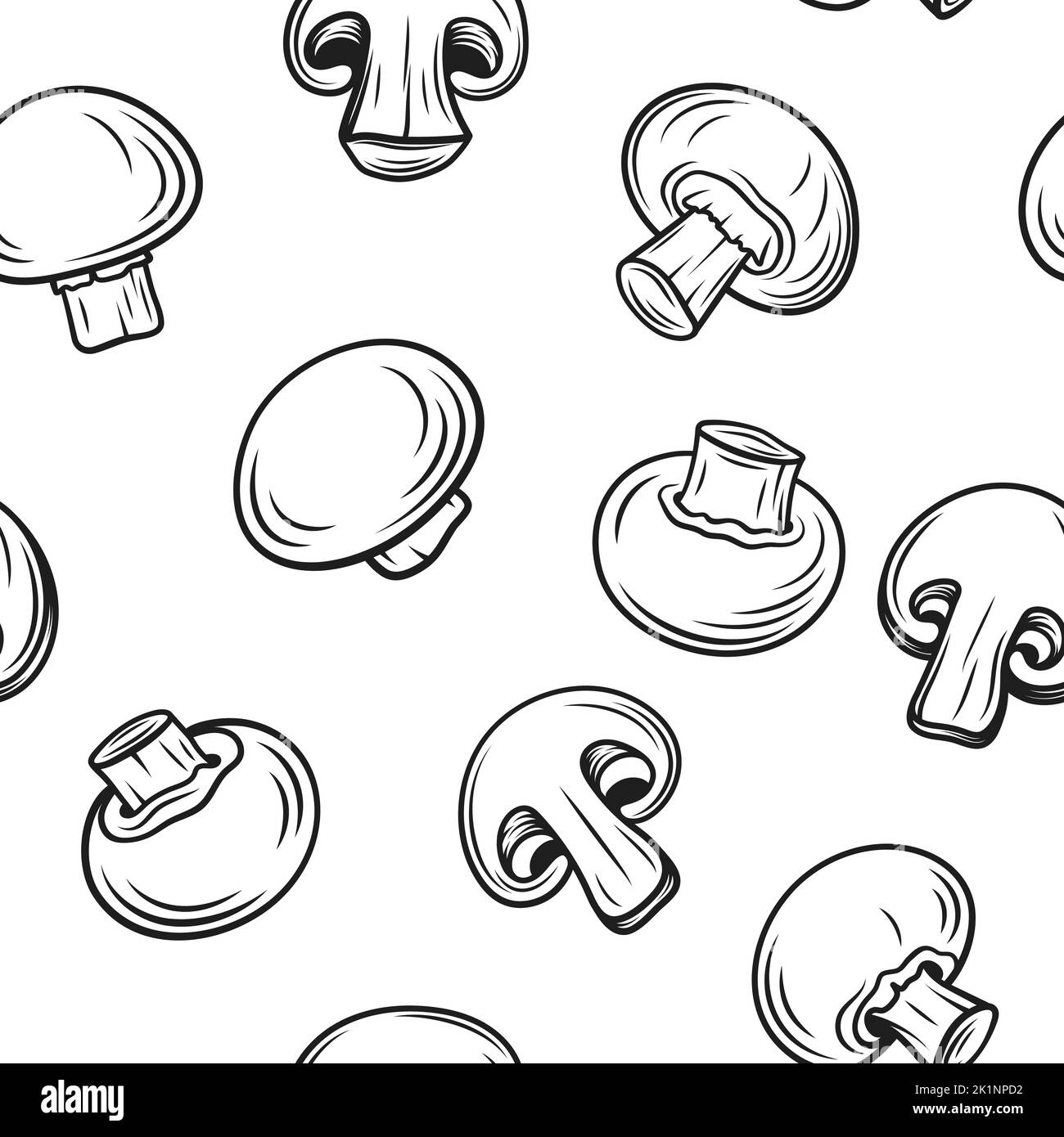 Motif vectoriel sans couture avec dessin main noir et blanc Contour dessin Champignon. Champignons Champignon de dessin animé. Modèle de conception pour textile Illustration de Vecteur